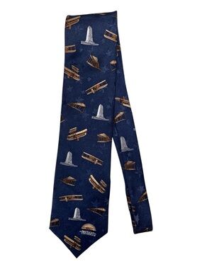 Tango by Max Raab Wright Brothers Airplane & Monument Pattern Navy Blue Silk Tie